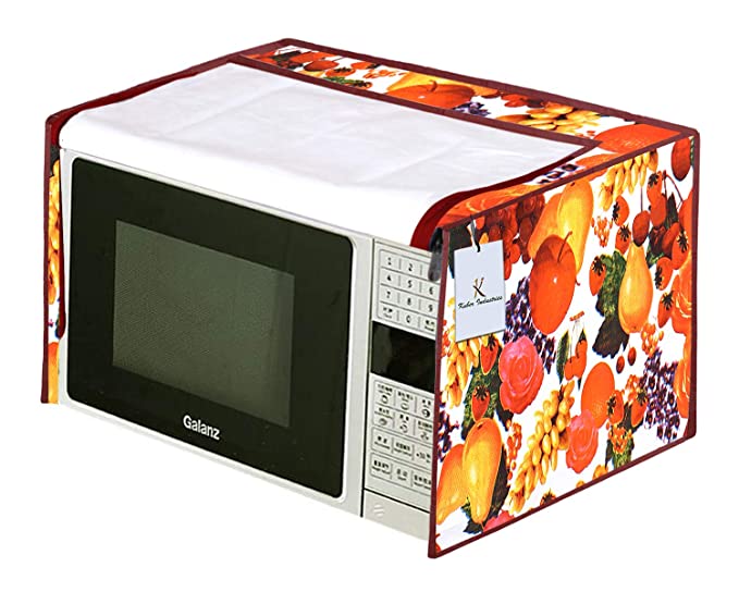 Heart Home Fruits Design PVC Microwave Oven Full Closure Cover for 20 Litre (White & Maroon) CTHH5040
