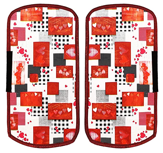 [Apply Coupon] - Heart Home Hearts Design PVC 2 Pieces Fridge/Refrigerator Handle Cover (White & Maroon) CTHH5396