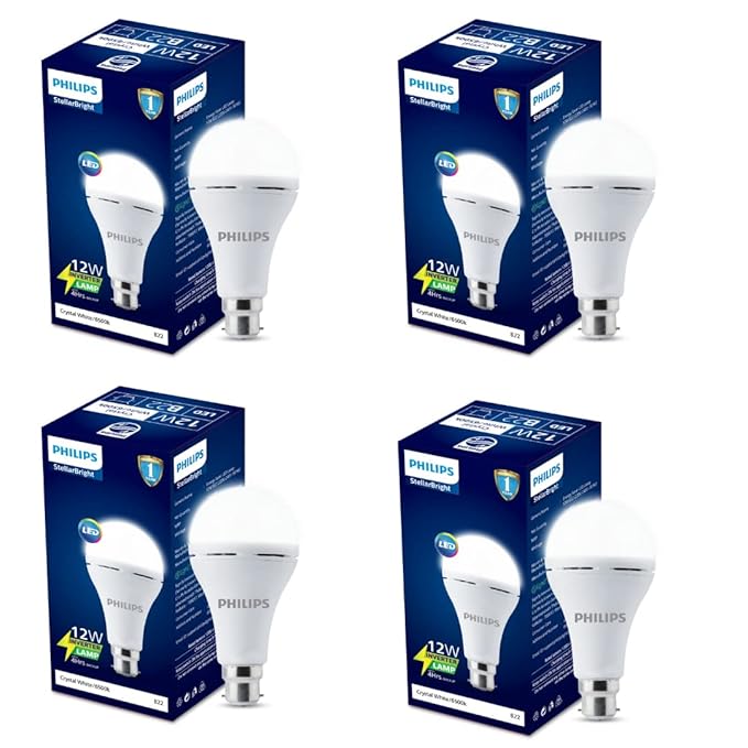 PHILIPS 12W Emergency Bulb | Rechargeable Emergency Bulb for Power Cuts | Backup : 4hrs, Cool Day Light,Pack of 4| b22d | LED