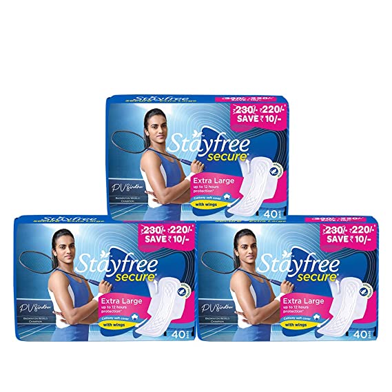 Stayfree Secure xl | Combo packs 120 Pads | Cottony Soft Sanitary Pads for Women | with Leak Lock Technology | Odour Control | Absorbs upto 100% Fluid | Up to 12 Hours of Protection |