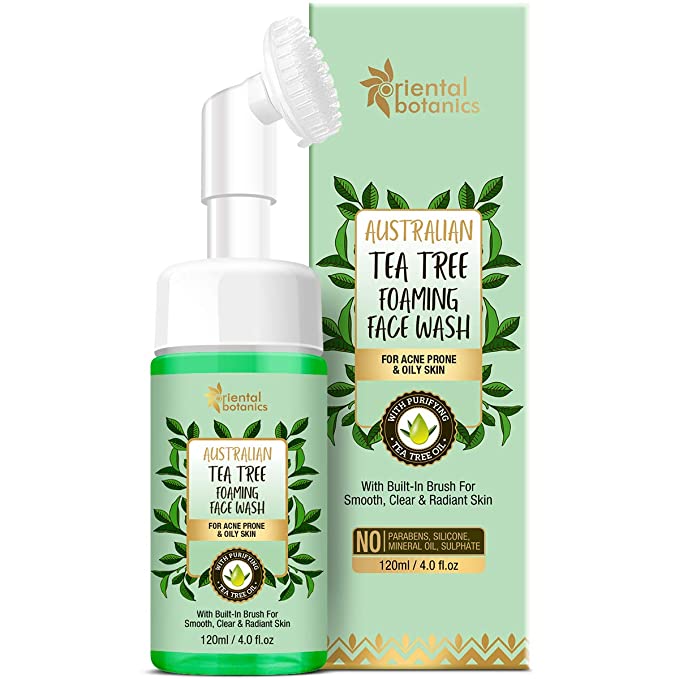 Oriental Botanics Australian Tea Tree Anti-Acne Foaming Face Wash, 120 ml | Infused withTea Tree | Gives Clear Skin & Fights Acne | No Parabens & Sulphates | Cruelty Free & Vegan