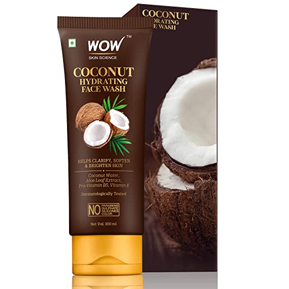 WOW Skin Science Coconut Hydrating Face Wash with Coconut Water, Aloe Leaf Extract - For Clarifying, Softening & Brightening Skin - For Dry/Normal Skin - No Parabens, Sulphate, Silicones & Color - 100 ml