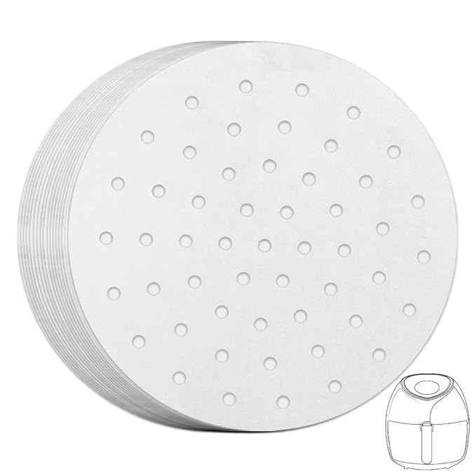Air Fryer Liners - 200 Pcs, 9" Perforated Parchment Non-Stick Air Fryer Liners/Bamboo Steaming Paper/Perforated Parchment Paper Sheets (Round-White)