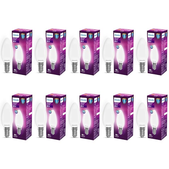 Philips 4-Watt 400-lumen Frosted Candle E14 Base (Cool White, Pack of 10) - Decorative, Ambience for Chandeliers, Wall Lights, Desk Lamps, Floor Lamps