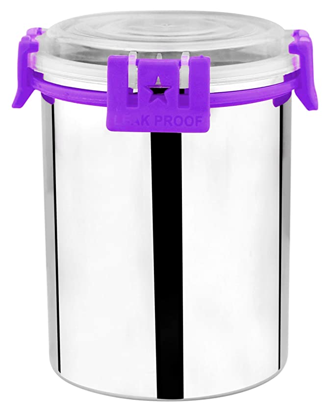 Signoraware Modular Steel Container round with lid, 600ml, Set of 1, Multicolor