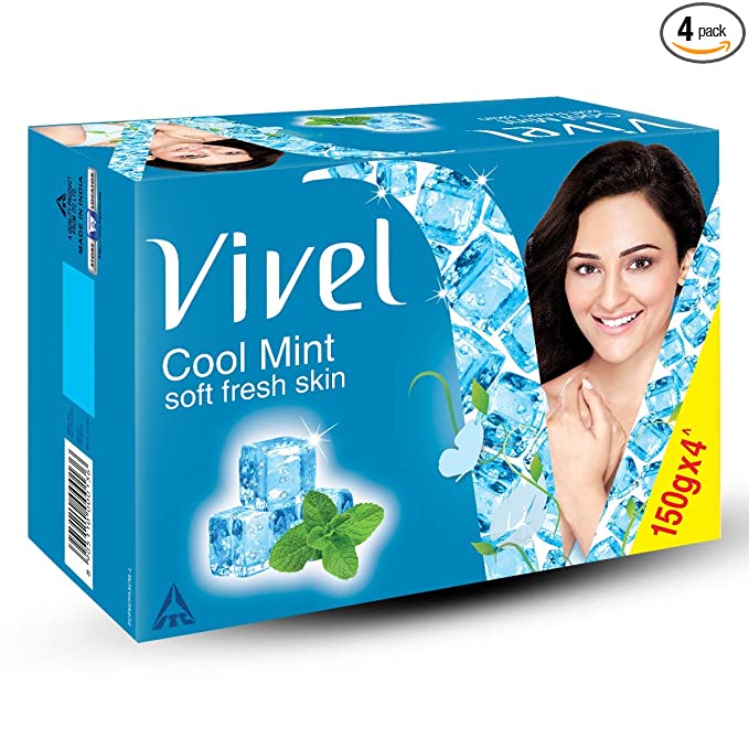 Vivel Cool Mint, Soft Fresh Skin Soap, 600g (150g - Pack of 4), Soap for Women & Men for Soft, Glowing & Moisurised Skin, All Skin Types