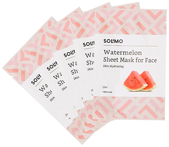 Amazon Brand - Solimo Face Sheet Mask, Watermelon, Pack of 5