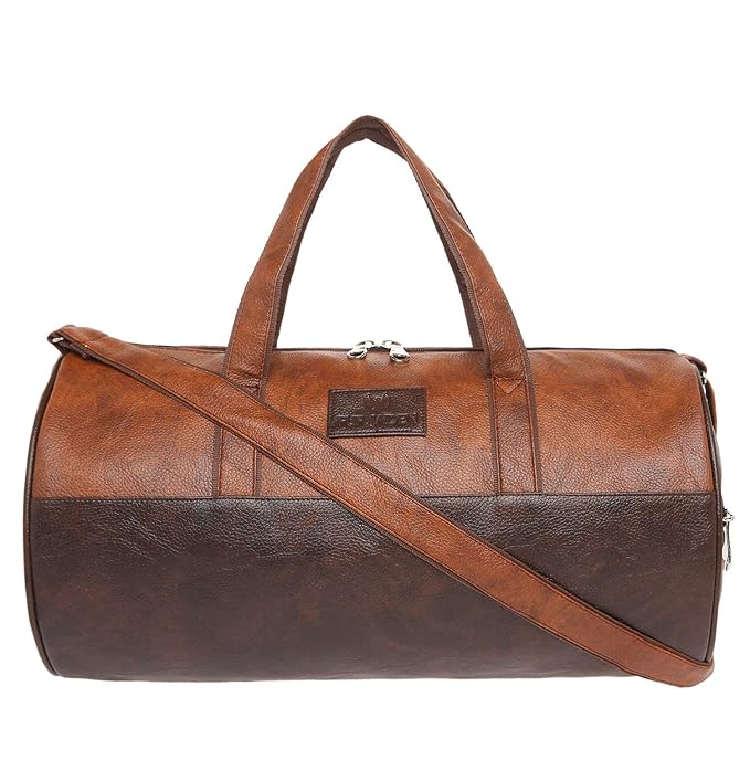 [Apply Coupon] - Fur Jaden Tan Leatherette Gym Bag for Men Women Boys Girls Travel Duffle Weekender Bag 23L