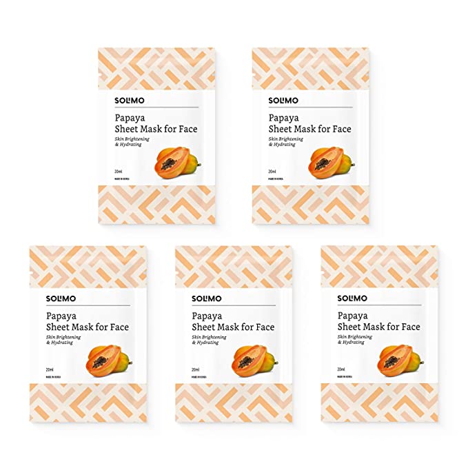 Amazon Brand - Solimo Face Sheet Mask, Papaya, Pack of 5