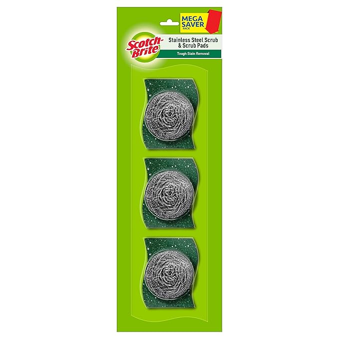 Scotch-Brite Stainless Steel Scrub - Pack of 3 (3X 15g Steel +Free 3 Scrub Pads 3"X3")