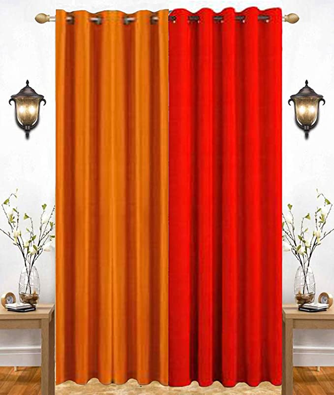 India Furnish Eyelet Fancy Polyester Orange & Red Colour Window Length Curtain - Pack of 2 Pcs (60"x48")