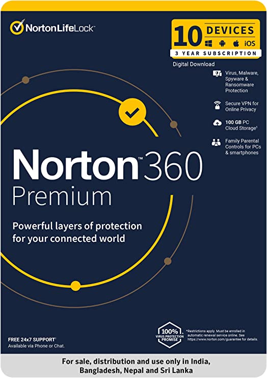Norton 360 Deluxe - 10 Users 3 Years |Includes Secure VPN & Firewall |Total Security for PC, Mac, Android & iOS |Code emailed in 2 hrs.