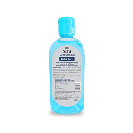 SARA SOUL OF BEAUTY Instant Hand Sanitizer Germ Protection 70% Isopropyl Alcohol Sanitizing Gel Rinse-free Hand Rub Palm Cleanser with Moisturizing Benefits, 100 ml