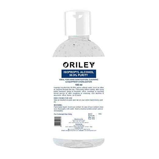 ORILEY 4 PCS Isopropyl Alcohol 99.9% Pure for Hand Sanitization, Cleaning & Equipment Sterilization (4 x 100ml)
