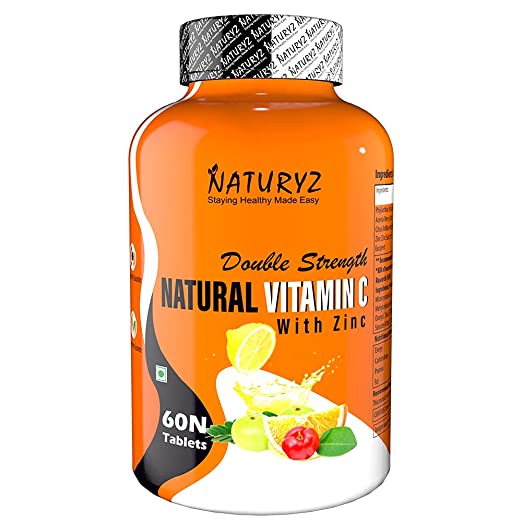 Naturyz Double Strength Natural Vitamin C & Zinc Supplement 1250 mg with Amla, Acerola Cherry, Citrus Bioflavonoids for Immunity Support & Skincare (60 Vegetarian tablets)