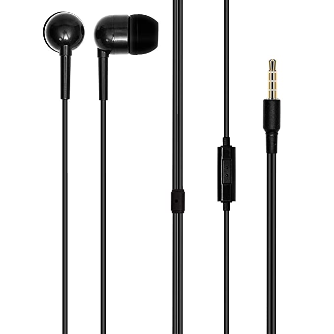 MINISO Colorful Music Earphone in-Ear Headphones with Microphone, Comfortable Earbuds Cute Earphones for Mobile Smartphones, Black