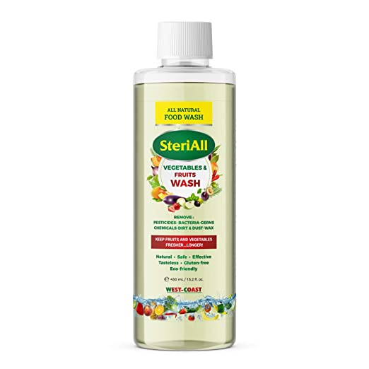 West Coast Steriall Natural Veggie Wash | Fruits and Vegetables Washing Cleanser Liquid | Removes Pesticide, Bacteria, Germs, Chemicals, Dirt and Dust Wax | Contains 100% Safe Ingredients  -  450ml