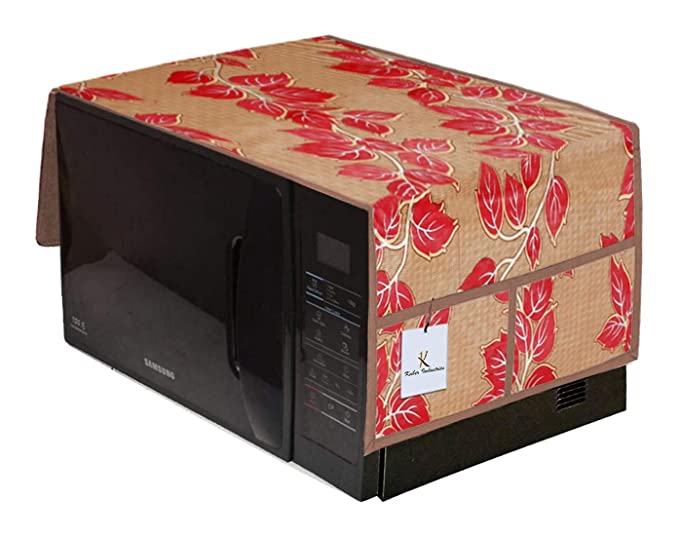 Kuber Industries Leaf Design PVC Microwave Oven Top Cover 25 Litre with Utility 4 Pockets (Gold) - CTKTC45660