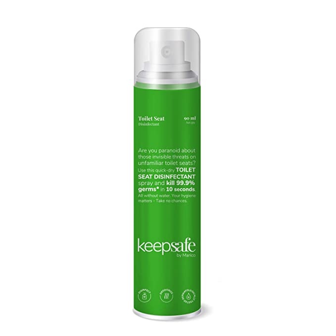 KeepSafe by Marico Toilet Seat Disinfectant Spray 90 ml, KILLS 99.9% GERMS in 10 SECONDS without water, Travel-Friendly Pack