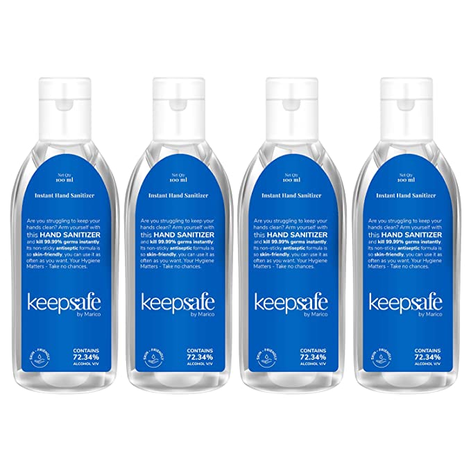 KeepSafe Instant Hand Sanitizer,Instantly Kills 99.99% Germs Without Water, 100 ml (Pack of 4)