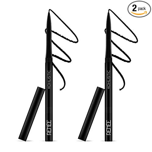 RENEE Hard Black Kajal Pen with Sharpener 0.35gm, Pack Of 2 | Matte Finish | Rich Color Payoff | Long Lasting Upto 24hrs, Smudge & Water Proof Formula