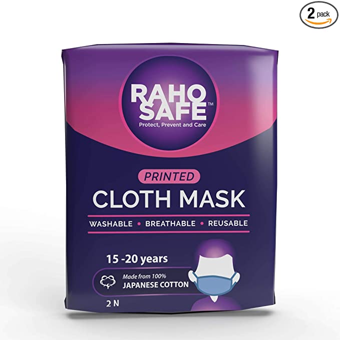 Raho Safe Breathable, Washable, Printed Cloth Masks | Made with Japanese Cotton, Pack of 2, Large (15-20+ years)