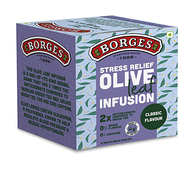 Borges Stress Relief Olive Leaf Infusion, Classic, 10 Bag, 15 g