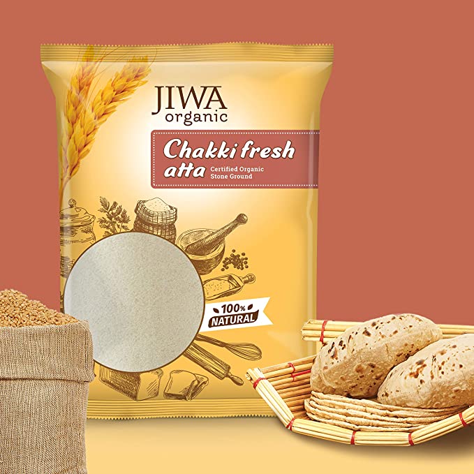 JIWA healthy by nature Organic Chakki Fresh Atta, 1 kg, Certified Organic