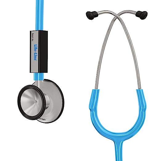 LIFE LINE Junior Stethoscope (Light Blue) | Single Diaphragm Aluminum Sand finish Chest Piece for Adult| Y Tube | Suitable for Doctors, Nurses, Students