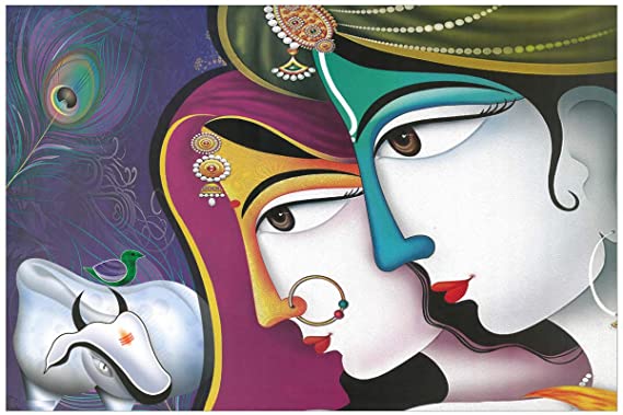 SAF Radha Krishna UV Coated UV Coated Home Decorative Gift Item Poster POSTERM81