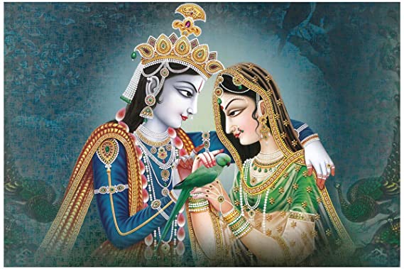 SAF Synthetic Religious Poster, Multicolor, Radha Krishna Flute Playing, 30 cm x 45 cm x 0.2 cm