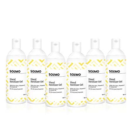 Amazon Brand - Solimo Hand Sanitizer Gel - 100 ml (Pack of 6, Lemon Oil)