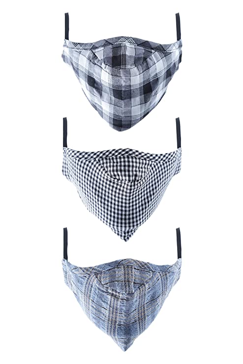 Life by Shoppers Stop Men's Double Layered Breathable Protective Mask - Pack of 3 (Checks, Assorted)
