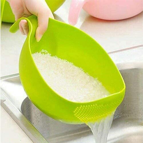 [Apply Coupon] - ATEVON Green Multi-Use Strainer/Washer Bowl - Ideal for Rice, Vegetables & Fruits - Convenient and Durable Kitchen Tool - Multicolor