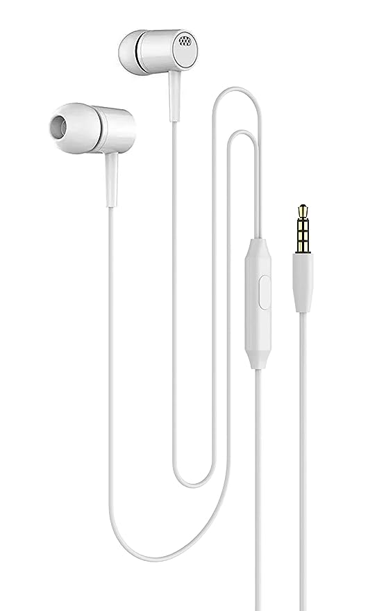 Meyaar DG-Beex in-Ear Wired Earphones HF-08 with Super Extra Bass, in-line Mic, Glossy Inspired Design and Perfect Length Cable (Furious White)