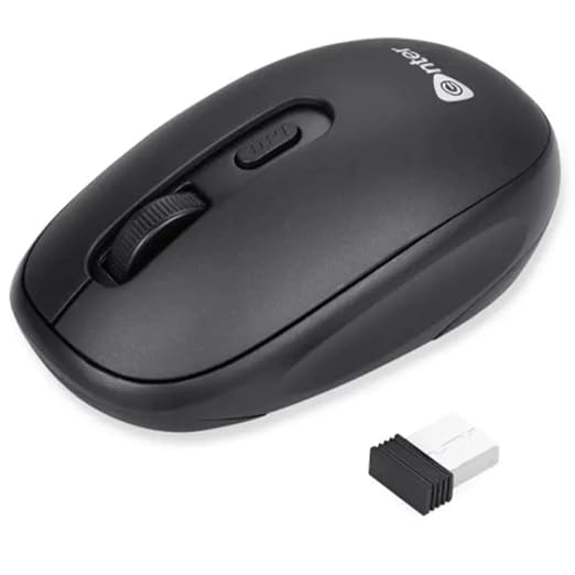 Enter Wireless Voyager Mouse with Silent Buttons, 2.4 GHz with USB Nano Dongle for PC/Mac/Laptop, Auto Power Saving Mode, 1600 DPI with Adjustable DPI Button (Black)