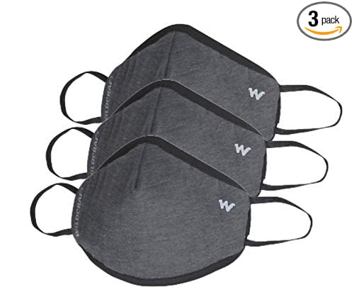 Wildcraft Reuseable Fabric Respirator Mask (Grey, Without Valve, Pack of 3) for Unisex