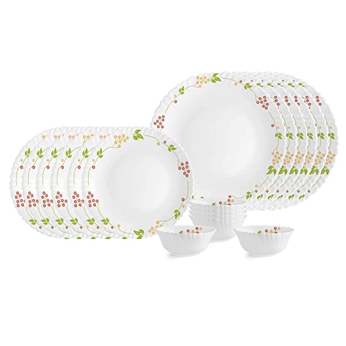 Cello Opalware Dazzle Secret Garden Dinner Set, 18Pcs, White