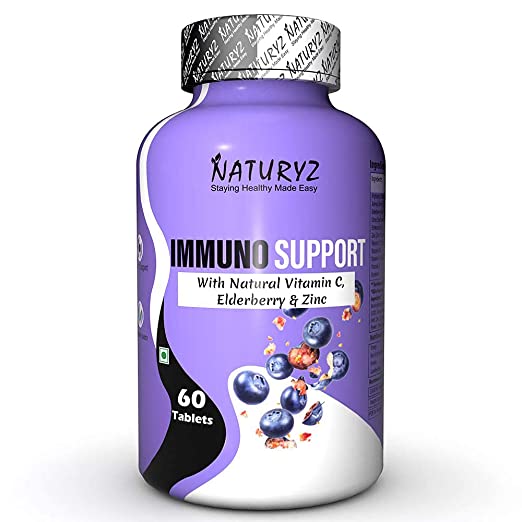 Naturyz Immuno Support Triple Action Immunity Booster with Natural Vitamin C, Elderberry, Multivitamins & Zinc, Antioxidant Herbal Supplement for Adults (60 Vegetarian Tablets)