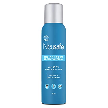 Neusafe 70% Alcohol Based, No Gas Instant Spray Sanitizer, Kills 99.9% Germs Without Water, Skin and Surface Friendly - 75 ML