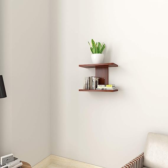 Amazon Brand - Solimo Walsh Engineered Wood Wall Shelf (Walnut , Set of 2 Shelves )