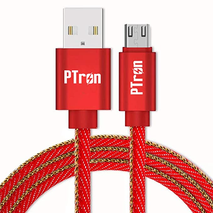 pTron Indigo Micro USB Cable, 2.1A Fast Charging Denim Cable & 1-Meter Long USB Cable - (Red)