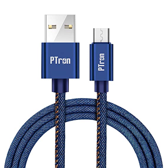 pTron Indigo Micro USB Cable, 2.1A Fast Charging Denim Cable & 1-Meter Long USB Cable - (Blue)