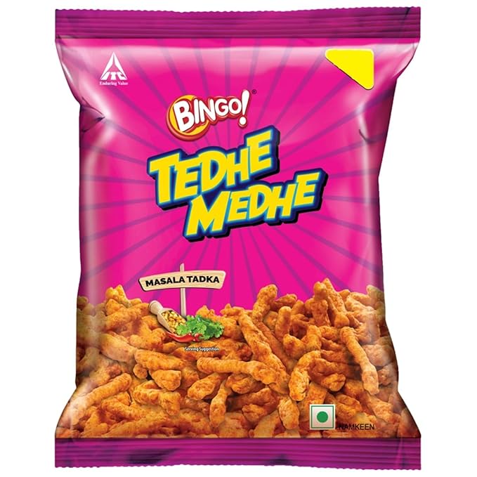 ITC Bingo! Tedhe Medhe Masala Tadka - Sticks with Indian Masala Flavour - 80g/75g(Weight May Vary)