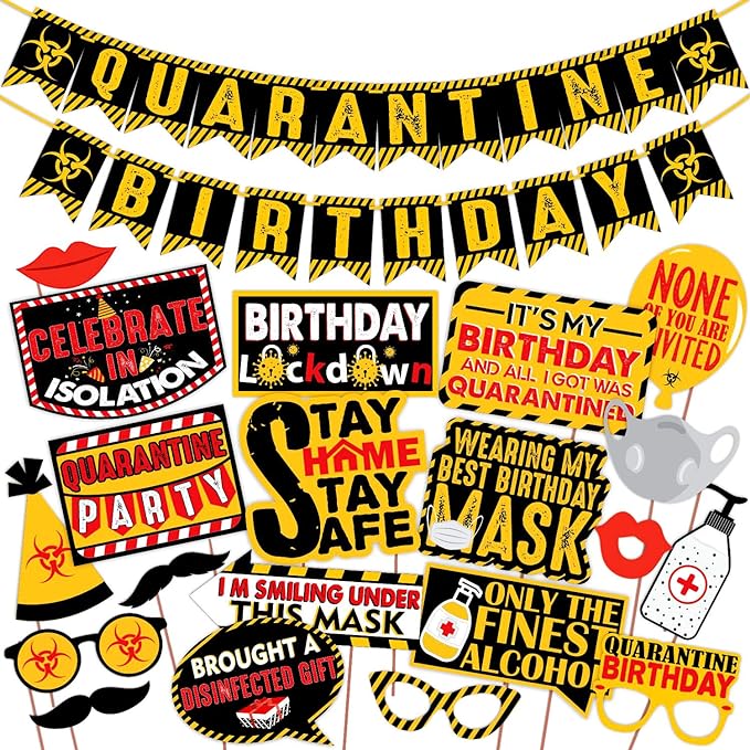 Wobbox Quarantine Birthday Photo Booth Party Props and Banner Pack