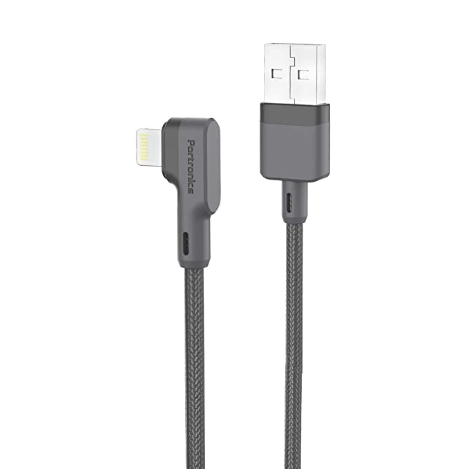 Portronics Konnect L 1.2M Fast Charging 3A 8 Pin USB Cable with Charge & Sync Function for iPhone, iPad (Grey)