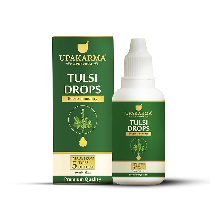 UPAKARMA Tulsi Drops | 5 Tulsi Types Extract Based | Natural Immunity Boosting, Cough and Cold Relief - 30ml