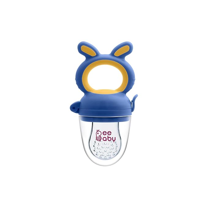BeeBaby Soft Silicone Nibbler with Extra Mesh for Babies, Baby Fruit & Food Feeder, Anti Choking Fruit Pacifier, Teether for Infant, 100% BPA Free, 3 Months+ (Chewy - Blue)