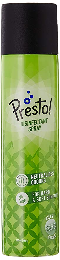 Amazon Brand - Presto! Multi-purpose Surface Disinfectant Spray with 99.99% germ kill - 250 ml