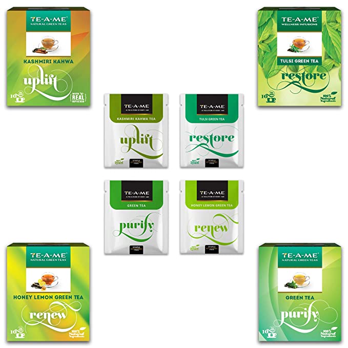 TE-A-ME Assorted Green Tea Bags - 40 pcs | Green Assorted Tea Bags | Greentea Sampler